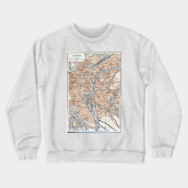 Vintage Map of Liège Belgium (1905) Crewneck Sweatshirt by Bravuramedia